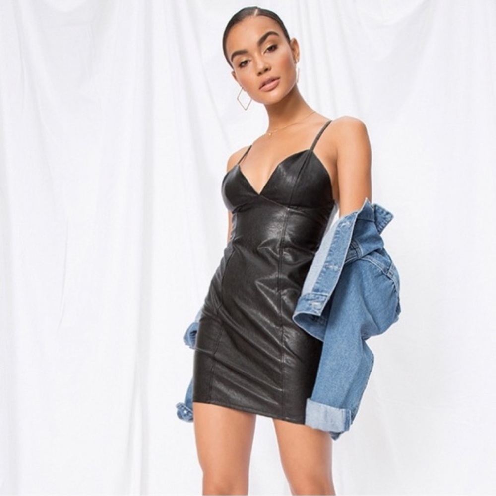 Superdown Black Becca Faux Leather Dress Size XS